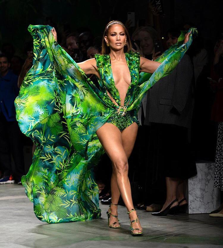 J. Lo Shuts the Versace Runway Down in the Iconic Green Dress